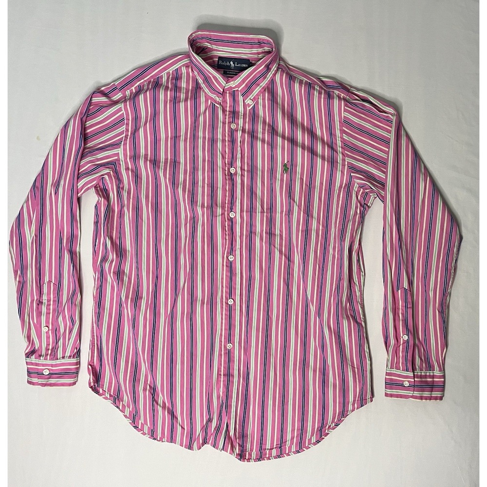 Polo Ralph Lauren Oxford Dress Shirt Men's Large Stripes Long Sleeve Button Up